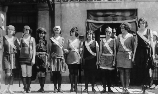 A line of women entering a pageant