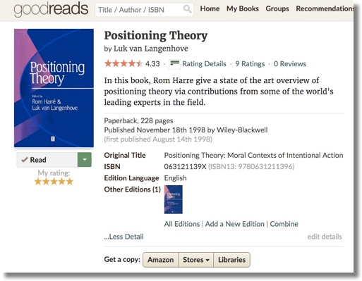 Fig. 6. Goodreads.com portal for Rom Harré and Luk van Langenhove’s (1999) Positioning Theory. 
