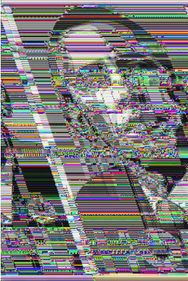 A second image that resulted from using several different tools from the GenerateMe package on the Obama Hope image that introduces a horizontal scroll to the image causing part of it to cut off at the right side of the image and re-appear on the left while various multicolored scanlines give the image a ghost-like digital feel.