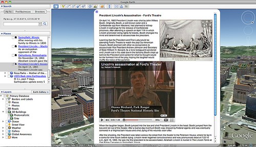 Screenshot of student Google Earth Abraham Lincoln Biography Project