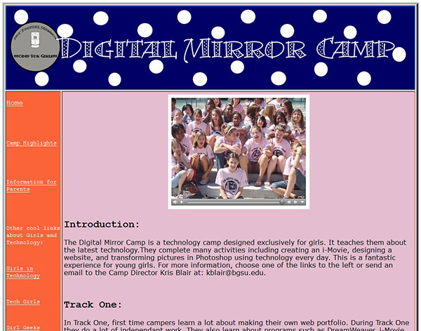 Screenshot of Digital Mirror Camp homepage