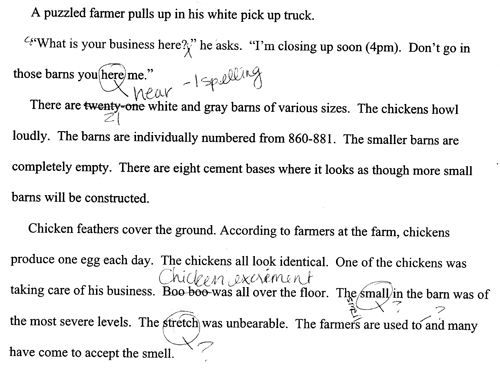 Excerpt from the first draft of a story titled “The Fruits of Nature: The University’s Chicken Farm” that Charles wrote in response to an assignment to write a story about nature