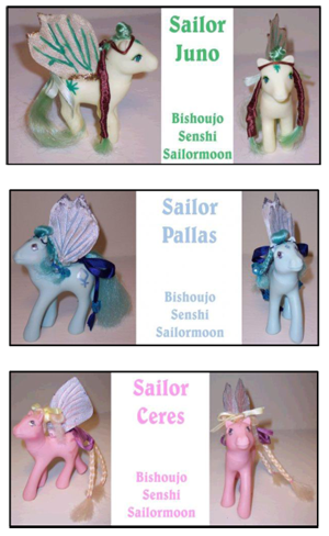 My Little Pony Dolls dressed like Juno, Ceres, and Pallas; Click X in Upper Right to Further Enlarge the Image