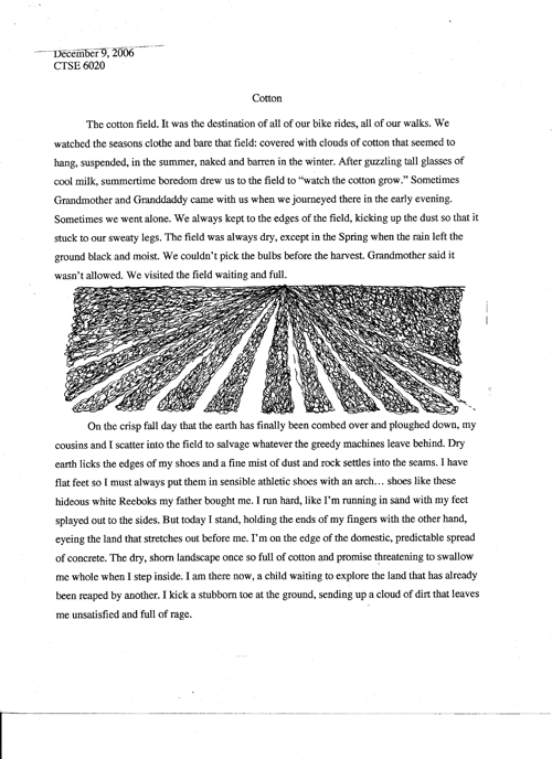 First Page of the Final draft of Cotton describing Lindsey's childhood memories; Click X in Upper Right to Further Enlarge the Image