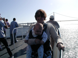 Morgan and baby on a boat