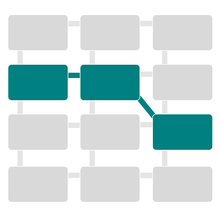 Functioning as a reading pathway map, a three by four grid presents tiles representing each of the twelve chapters collected in the volume. Tiles four, five, and nine are color-coded to indicate the three chapters discussed in the response to this pathway.