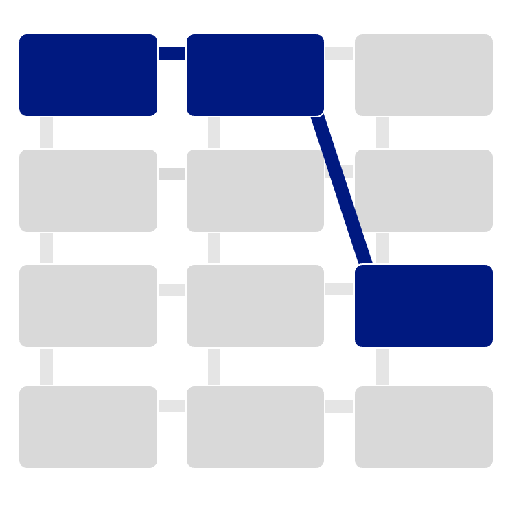 Functioning as a reading pathway map, a three by four grid presents tiles representing each of the twelve chapters collected in the volume. Tiles one, two, and nine are color-coded to indicate the three chapters discussed in the response to this pathway.