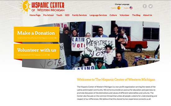 Screenshot of the Hispanic Center website’s landing page