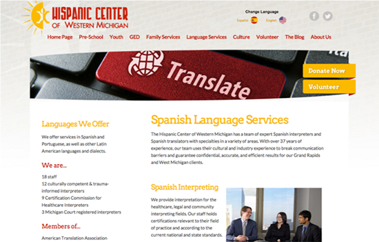 Screenshot of the Language Services Department website