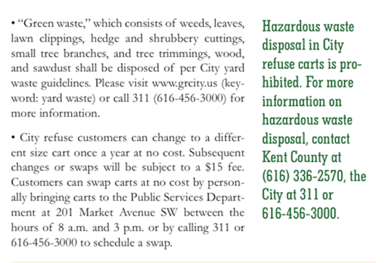 Screenshot of text about hazardous waste disposal