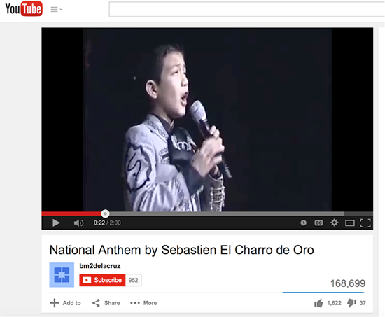 Youtube video: National Anthem by Sebastien El Charro de Oro