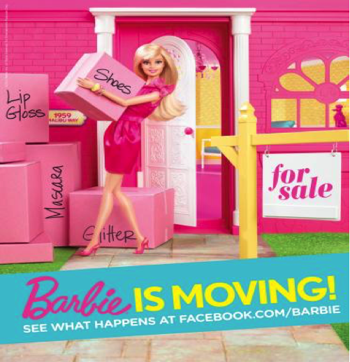 Advertisement showing a doll moving out of a house