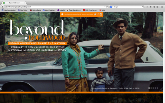 Screenshot of the Beyond Bollywood site, showing a family in front of a car