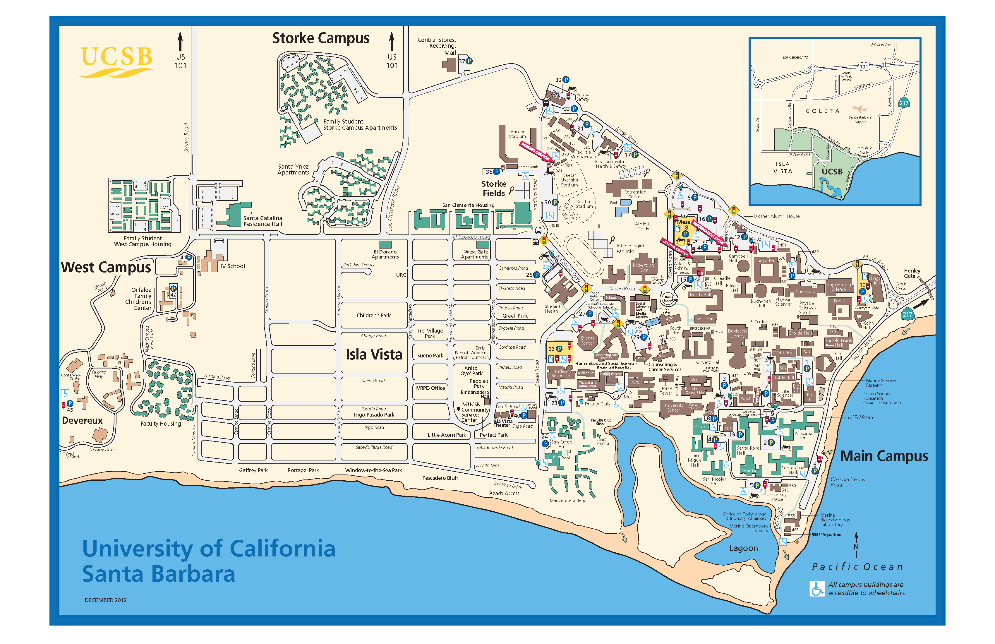 A full color map of Isla Vista, published by The University of California, Santa Barbara