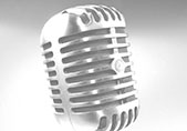an old-school microphone in black and white