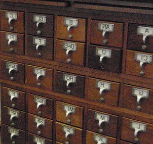 This is a photograph of an old fashioned card catalog