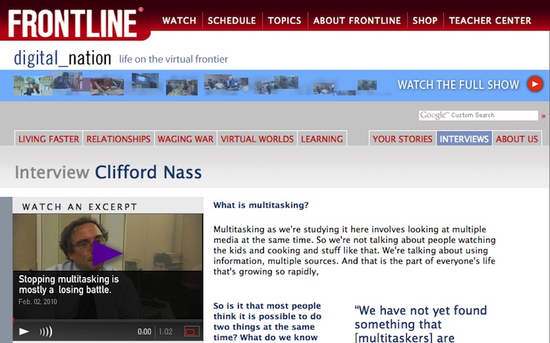 link to Clifford Nass Digital Nation discussion of writing