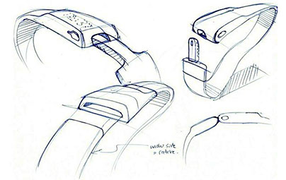 Design pencil sketch of the Pavlok wristband.