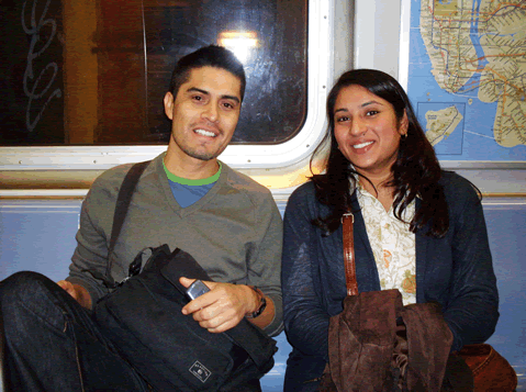 Coauthors Ismael and Shafinaz on the New York City subway 